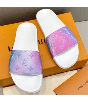 Louis Vuitton Rainbow Monogram Flat Slide Sandals Pink 2019(For Women and Men) (DLY-9062515 )