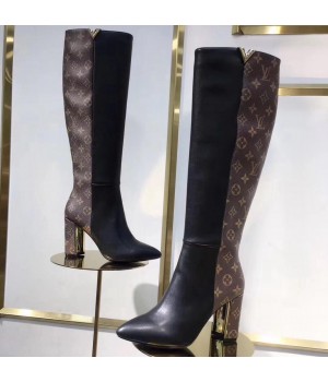 Louis Vuitton Calfskin & Monogram Upper East High Boot (LG-8030105 )