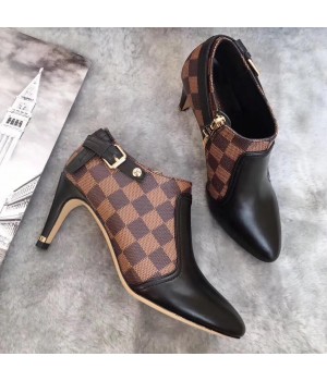 Louis Vuitton Lookat Black Calfskin & Damier Ebene Canvas Ankle Boot  (LG-8030112 )