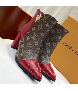 Louis Vuitton Monogram Canvas/Studded Leather Ankle Boot Red 2018 (GD1054-8121519 )