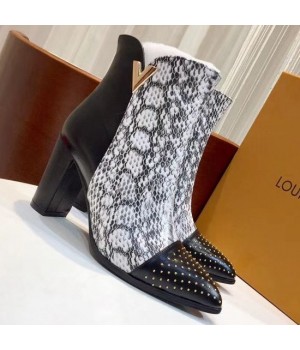 Louis Vuitton Python Pattern Leather/Studded Leather Ankle Boot Black/White 2018 (GD1054-8121522 )