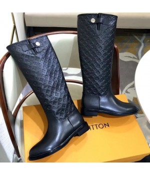 Louis Vuitton Monogram Embossed Clafskin Long Boot Black 2018 (GD1054-8121534 )