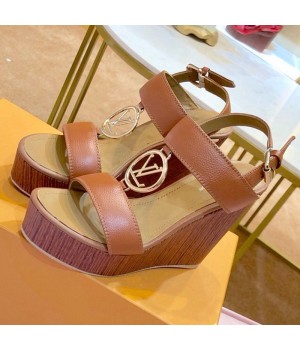 Louis Vuitton Calfskin LV Circle Wedge Heel Sandals Brown 2019 (1054-9062831 )