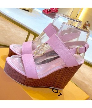 Louis Vuitton Calfskin LV Circle Wedge Heel Sandals Pink 2019 (1054-9062833 )
