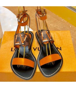 Louis Vuitton Passenger Oversized LV Flat Sandals in Damier Canvas and Orange Patent Leather 2019 (1054-9062846 )