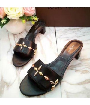 Louis Vuitton Leather Studs 4cm Heel Sandal Black 2017 (LG-7020623 )