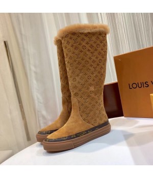 Louis Vuitton Velvety Suede Snowball Flat Half Boot Brown 2018 (GD1054-8110259 )