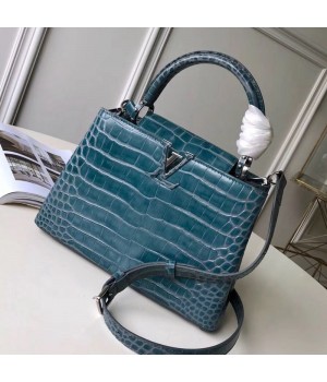 Louis Vuitton Capucines BB Top Handle Bag in Crocodilian Leather N93274 Blue 2019 (FANG-9050746 )