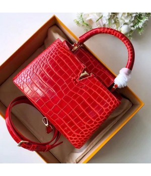 Louis Vuitton Capucines BB Top Handle Bag in Crocodilian Leather N93992 Red 2019 (FANG-9050749 )