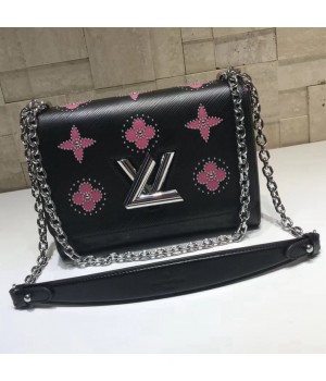 Louis Vuitton Studded Monogram Flowers Twist MM Bag Black Cruise 2019 (HTM-8111209 )