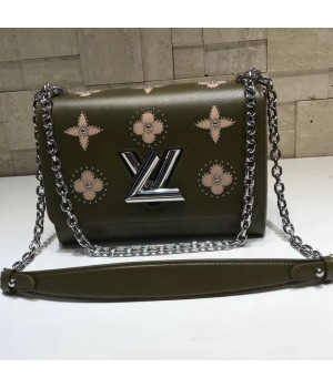 Louis Vuitton Studded Monogram Flowers Twist MM Bag Army Green Cruise 2019 (HTM-8111211 )