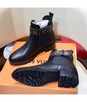 Louis Vuitton Grainy Calfskin Leather Discovery Flat Ankle Boot 1A4GZL Black 2018 (GD1054-8081057 )
