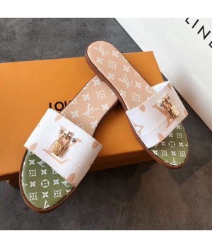 Louis Vuitton Lock It Flat Slide Sandals 1A57ZX White/Moka Brown 2019 (EM-9041330 )