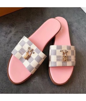 Louis Vuitton Lock It Flat Slide Sandals 1A4WYA Damier Azur Canvas 2019 (EM-9041332 )