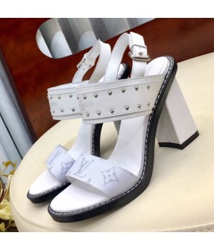 Louis Vuitton Passenger High Heel Studs Slingback Sandals White 2019 (1050-9061813 )
