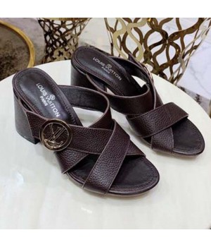 Louis Vuitton Horizon Calfskin LV Circle Heel Mule Sandals Dark Burgundy 2019 (1050-9061815 )