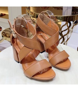 Louis Vuitton Horizon Calfskin Cross-Over Straps LV Circle Heel Sandals Apricot 2019 (1050-9061822 )
