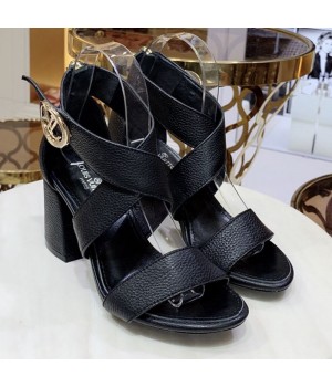 Louis Vuitton Horizon Calfskin Cross-Over Straps LV Circle Heel Sandals Black 2019 (1050-9061823 )
