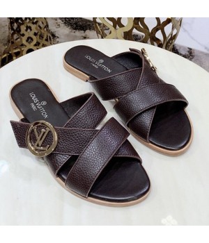 Louis Vuitton Horizon Calfskin LV Circle Flat Mule Sandals Purplish Red 2019 (1050-9061829 )