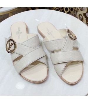 Louis Vuitton Horizon Calfskin LV Circle Flat Mule Sandals White 2019 (1050-9061828 )