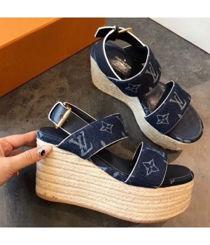 Louis Vuitton Monogram Canvas Wedge Espadrilles Sandals Blue 2019 (EM-9051522 )