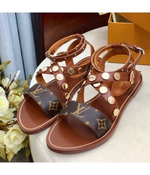 Louis Vuitton Flat Passenger Studs Cross Sandals 1A4VOW Brown 2019 (1050-9051540 )