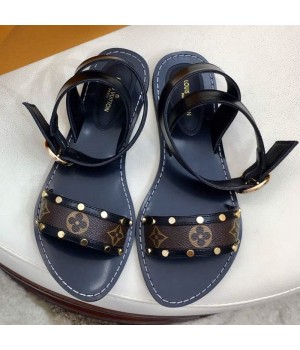 Louis Vuitton Flat Passenger Studs Front Strap Sandals Black 2019 (1050-9051542 )
