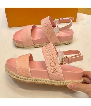 Louis Vuitton Fabric Slingback Flat Espadrilles Sandals Pink 2019 (1054-9051553 )