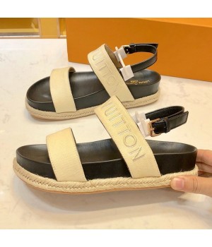 Louis Vuitton Fabric Slingback Flat Espadrilles Sandals Light Beige 2019 (1054-9051556 )