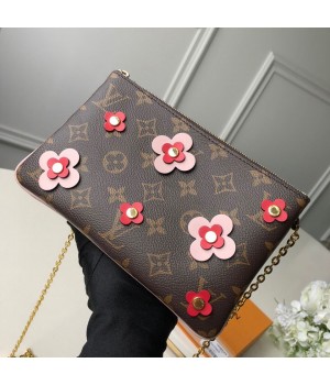 Louis Vuitton Blooming Flowers Pochette Double Zip Chain Wallet in Monogram Canvas M63905 Pink 2019 (KD-9031435 )