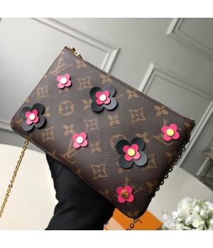 Louis Vuitton Blooming Flowers Pochette Double Zip Chain Wallet in Monogram Canvas M63905 Black 2019 (KD-9031436 )
