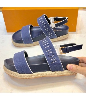 Louis Vuitton Fabric Slingback Flat Espadrilles Sandals Blue 2019 (1054-9051555 )