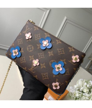 Louis Vuitton Blooming Flowers Pochette Double Zip Chain Wallet in Monogram Canvas M63905 Blue 2019 (KD-9031437 )