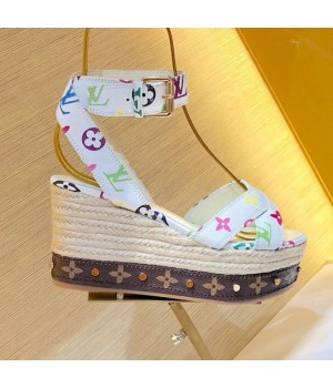 Louis Vuitton Monogram Wedge Espadrilles Sandals White 2019 (1054-9051560 )
