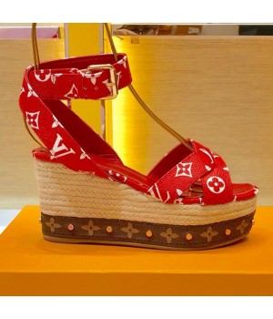 Louis Vuitton Monogram Wedge Espadrilles Sandals Red 2019 (1054-9051562 )