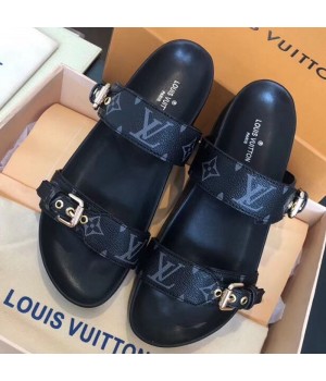 Louis Vuitton Bom Black Monogram Canvas Flat Sandals 1A4WJK  2019 (CSBL-9070442 )