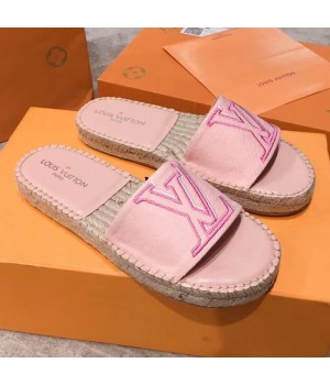 Louis Vuitton Seashore Oversize LV Flat Espadrilles Slide Sandals Pink 2019 (HQG-9051601 )