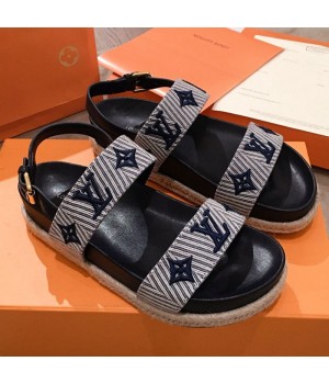 Louis Vuitton Bom Dia LV Monogram Embroidered Flat Espadrilles Sandals Grey 2019 (HQG-9051606 )
