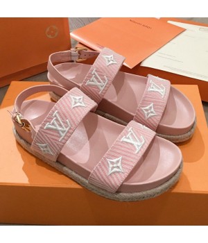 Louis Vuitton Bom Dia LV Monogram Embroidered Flat Espadrilles Sandals Pink 2019 (HQG-9051605 )