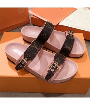 Louis Vuitton Bom Dia Monogram Leather Flat Sandals 1A4WJK Pink 2019 (HQG-9051608 )
