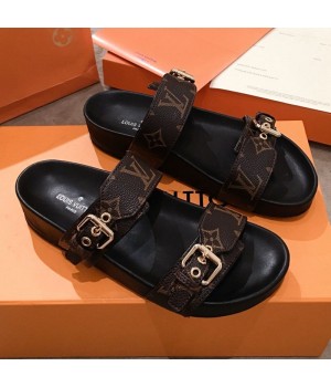 Louis Vuitton Bom Dia Monogram Leather Flat Sandals 1A4WJK Black 2019 (HQG-9051611 )