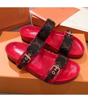 Louis Vuitton Bom Dia Monogram Leather Flat Sandals 1A4WJK Red 2019 (HQG-9051609 )