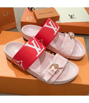 Louis Vuitton Bom Dia Giant Monogram Flat Sandals 1A57JT Pink/Red 2019 (HQG-9051613 )
