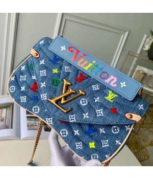 Louis Vuitton Quilted Denim New Wave Chain MM Bag Blue M53692 2019 (KK-9050591 )
