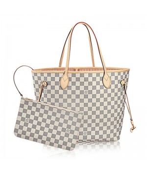 Louis Vuitton N41605 Neverfull MM Shoulder Bag Damier Azur Canvas