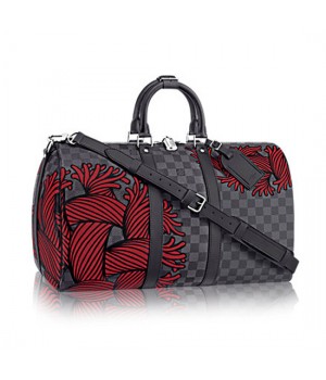 Louis Vuitton N41701 Keepall Bandouliere 45 Duffel Bag Damier Graphite Canvas