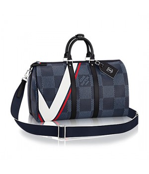 Louis Vuitton N44008 Keepall 45 Bandouliere Duffel Bag Damier Cobalt Canvas