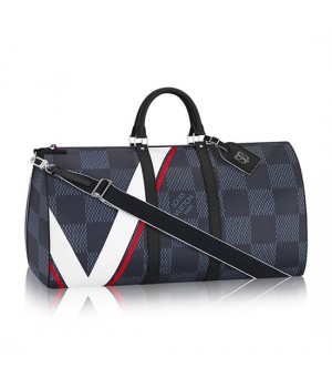 Louis Vuitton N44010 Keepall 55 Bandouliere Duffel Bag Damier Cobalt Canvas