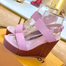 Louis Vuitton Calfskin LV Circle Wedge Heel Sandals Pink 2019 (1054-9062833 )