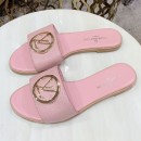 Louis Vuitton Lock It LV Circle Calfskin Flat Slide Sandals Pink 2019 (1050-9061834 )